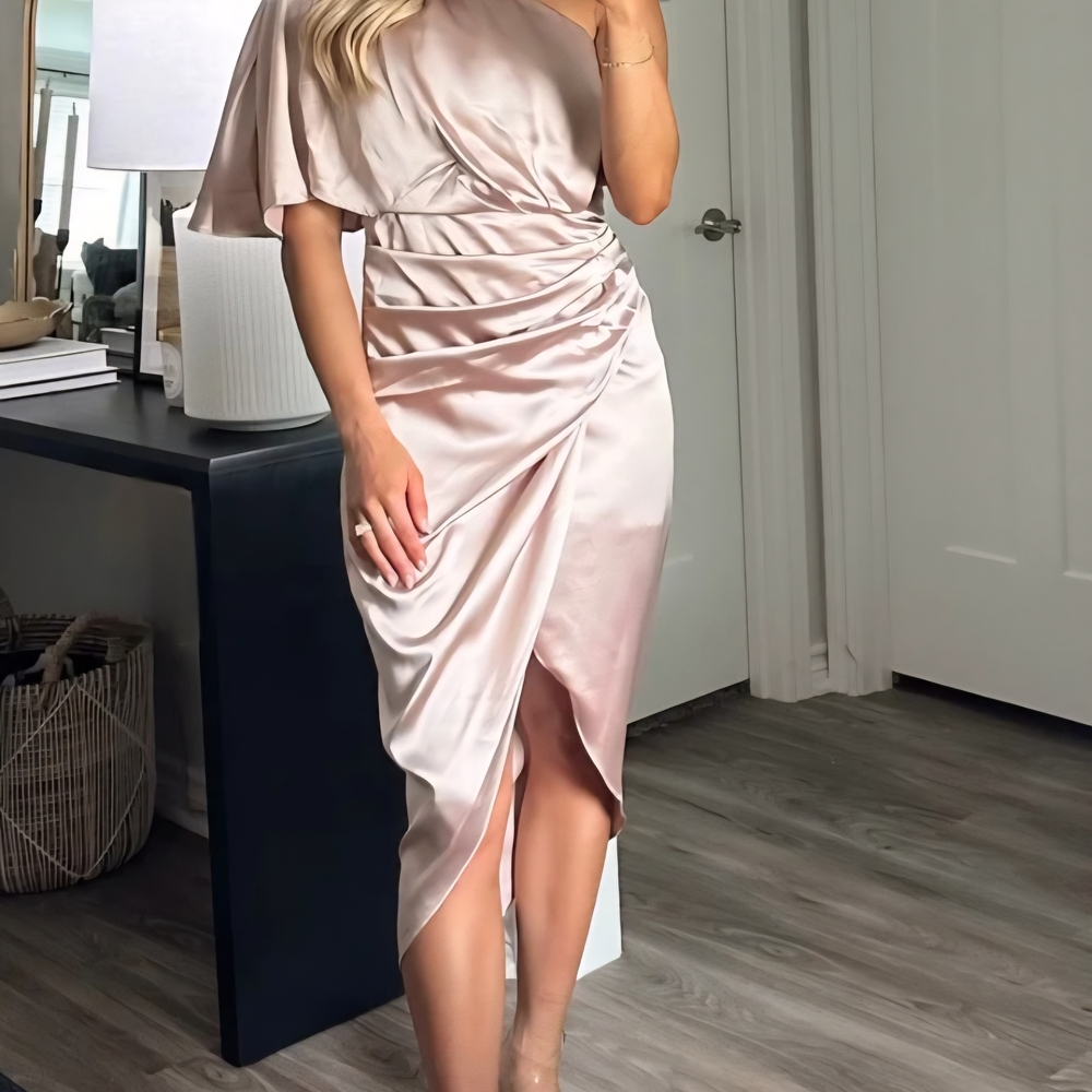 Elegant Satin One-Shoulder Dress: NEVER WORN